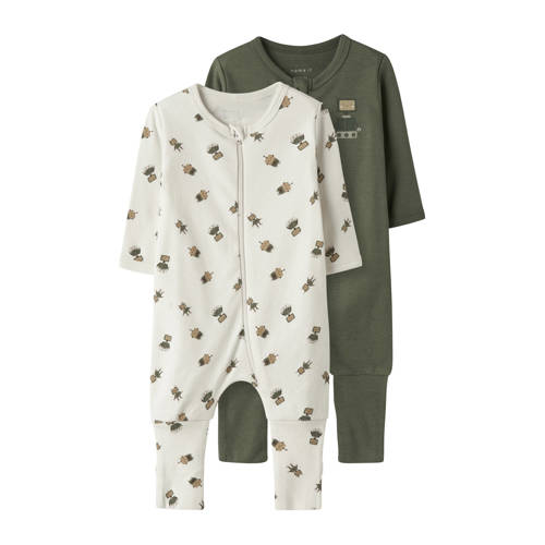 NAME IT BABY pyjama NBMNIGHTSUIT - set van 2 beige/groen Jongens Katoen Ronde hals