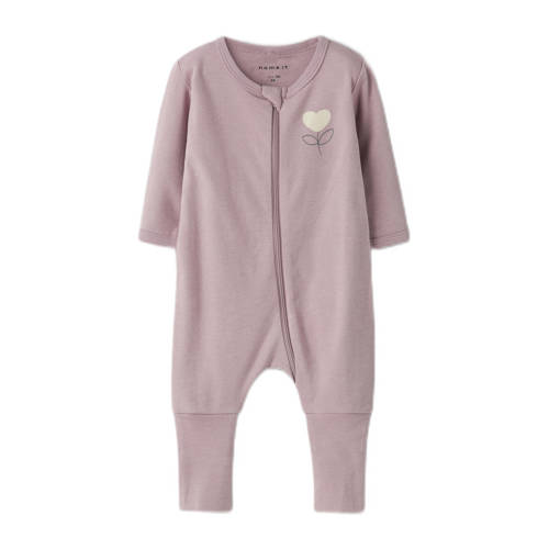 NAME IT BABY pyjama NBFNIGHTSUIT - set van 2 ecru/lila Meisjes Katoen Ronde hals