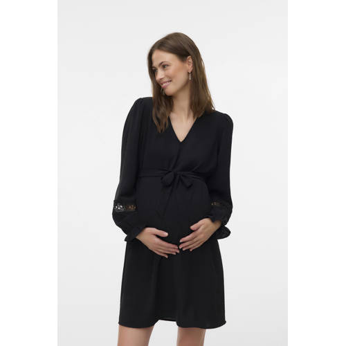 VERO MODA MATERNITY zwangerschaps midi jurk zwart Dames Polyester V-hals - maat M afbeelding