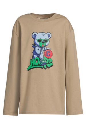 oversized longsleeve met beer printopdruk Corey donkerzand