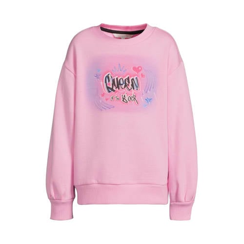Coolcat fleece sweater met Queen of the Block Graffiti print Lotte roze
