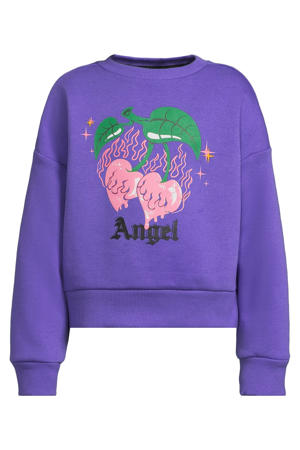 boxy fleece sweater met printopdruk Sanne paars
