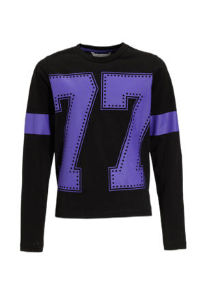 longsleeve met letter 77 printopdruk Johanna zwart