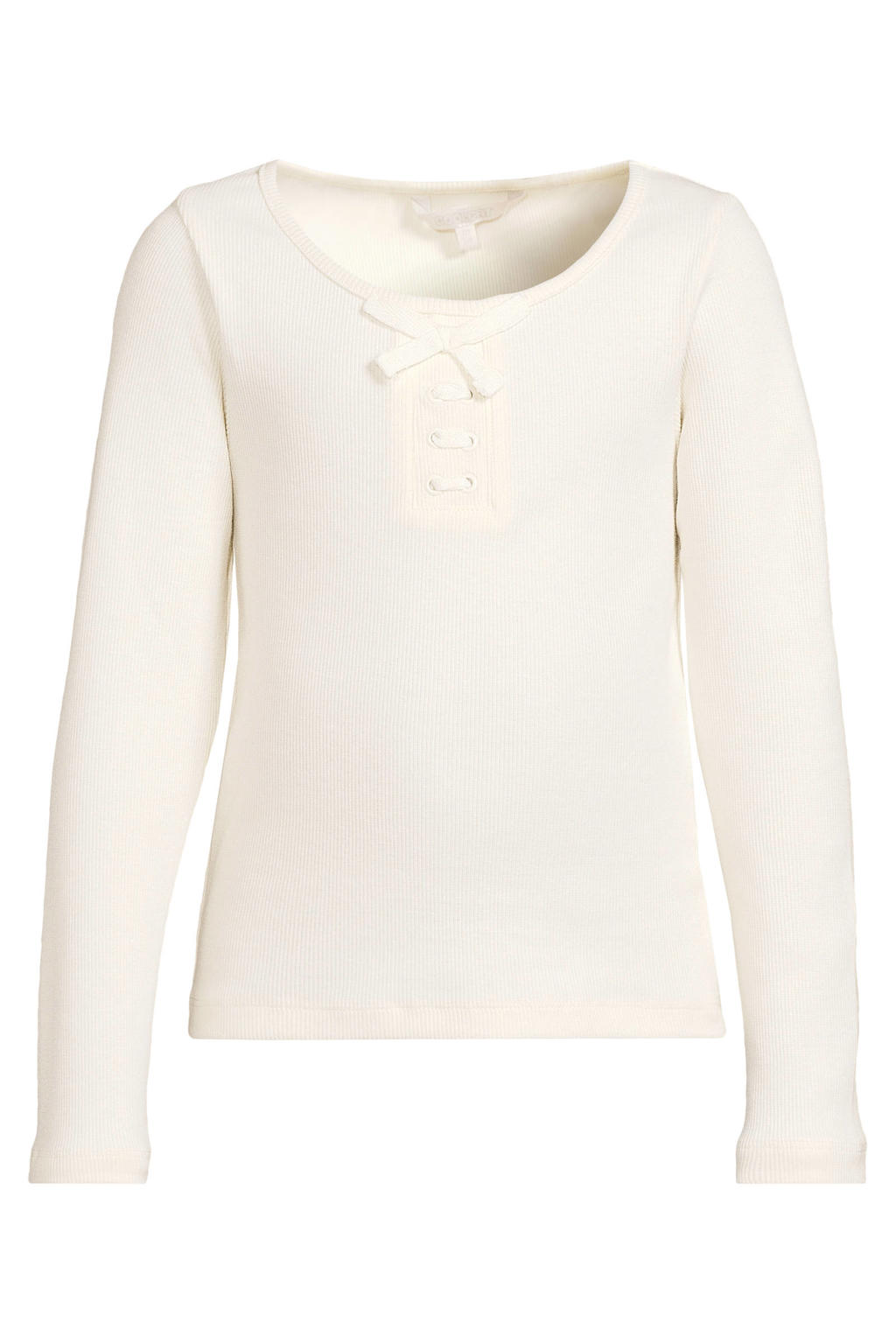Crème meisjes Coolcat geribde longsleeve Leslie van katoen met effen, lange mouwen en ronde hals