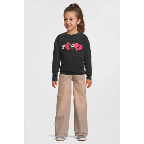 Coolcat longsleeve met printopdruk Noor donkergrijs Meisjes Katoen Ronde hals