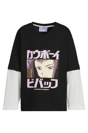 longsleeve met Cowboy Bebop licence printopdruk zwart