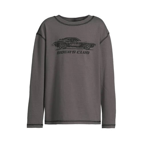 Coolcat relaxed overlock longsleeve met Riders Club print Franky donkergrijs Jongens Katoen Ronde hals