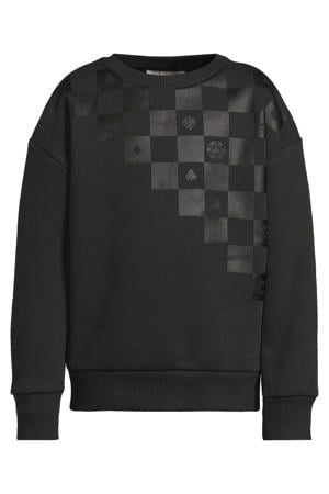 fleece sweater met printopdruk Josh donkergrijs