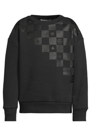 fleece sweater met printopdruk Josh donkergrijs
