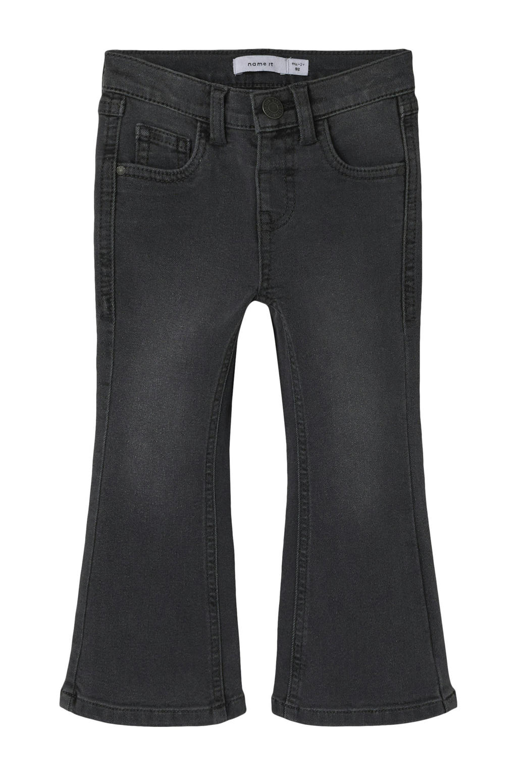 Grey denim meisjes NAME IT MINI bootcut jeans van denim met regular waist, drukknoopsluiting en effen