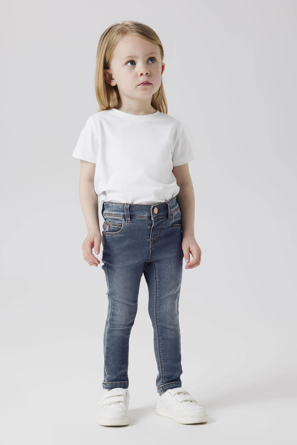 Dark blue denim meisjes NAME IT MINI skinny jeans dark blue van stretchdenim met effen