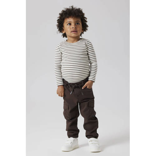 NAME IT MINI regular cargobroek donkerbruin Jongens Katoen Effen