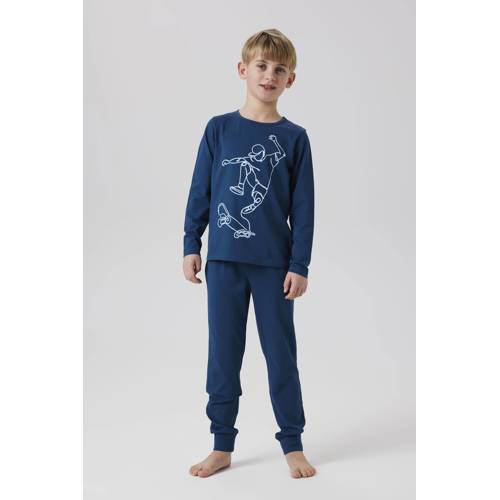 NAME IT KIDS pyjama donkerblauw Jongens Stretchkatoen Ronde hals Printopdruk - maat 134/140 afbeelding