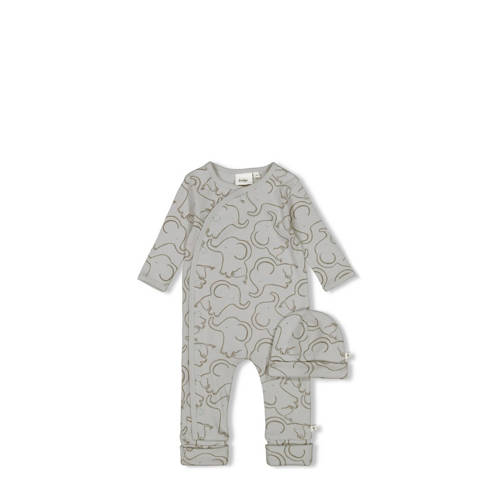 Feetje geschenkset boxpak + muts met all over print grijs Jongens/Meisjes Stretchkatoen Ronde hals