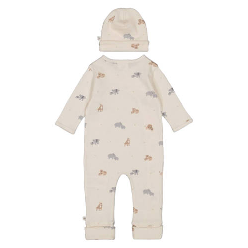 Feetje geschenkset boxpak + muts met all over print offwhite Wit Jongens/Meisjes Stretchkatoen Ronde hals