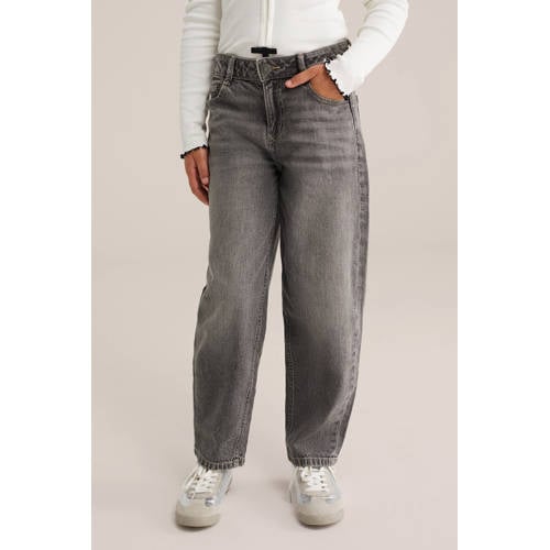 WE Fashion Blue Ridge barrel fit jeans grey denim Grijs Effen - maat 146 afbeelding