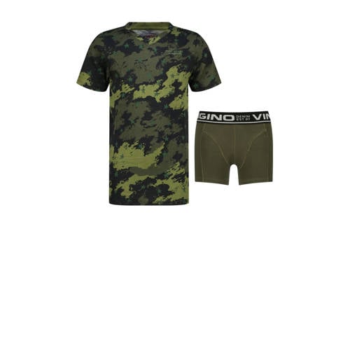 Vingino T-shirt + boxershort groen Top + short Jongens Stretchkatoen Ronde hals