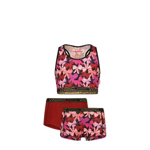 Vingino bh top + 2 short rood/roze Top + short Meisjes Stretchkatoen Ronde hals - maat 146/152 afbeelding