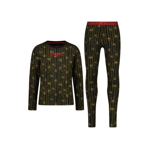 Vingino pyjama zwart/geel/rood Meisjes Stretchkatoen Ronde hals All over print - maat 170/176 afbeelding