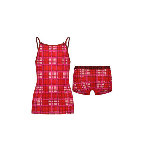 Vingino singlet + short rood Top + short Meisjes Stretchkatoen Ruit