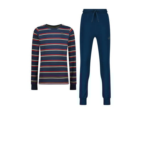 Vingino pyjama donkerblauw/rood/wit Jongens Stretchkatoen Ronde hals Streep