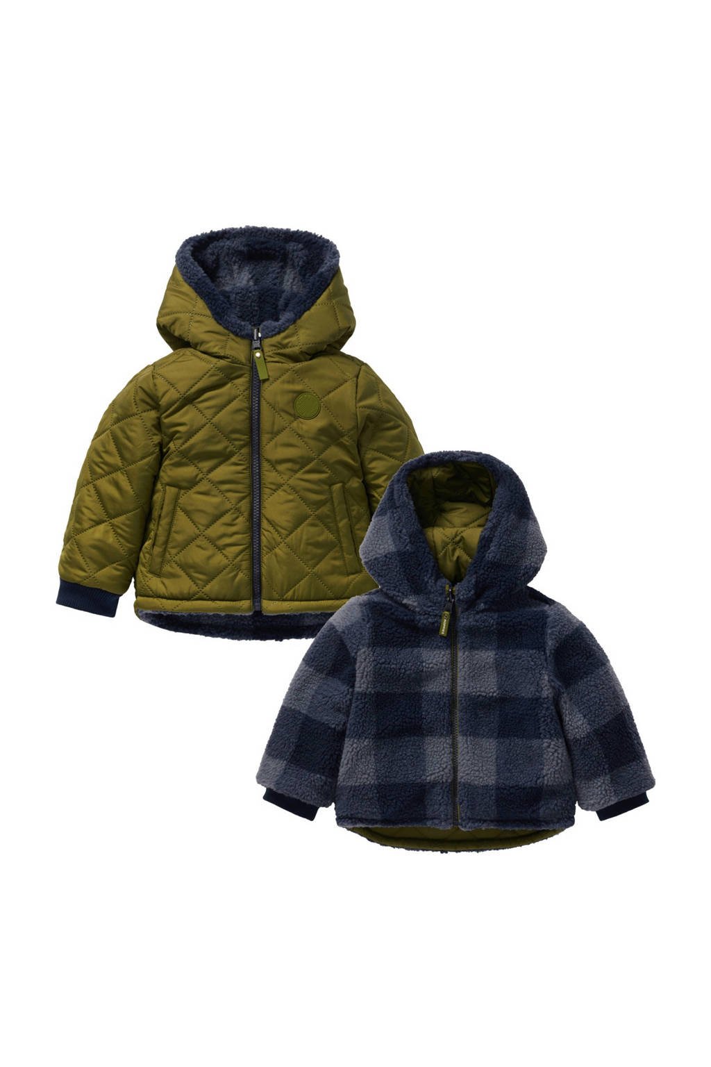 Noppies baby reversible teddy winterjas groen/blauw