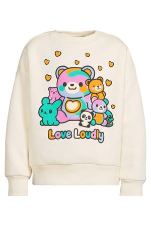 oversized fleece sweater met printopdruk Rosa crème