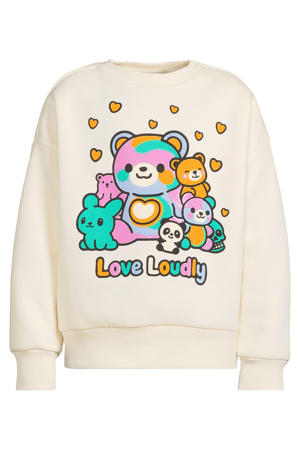 oversized fleece sweater met printopdruk Rosa crème