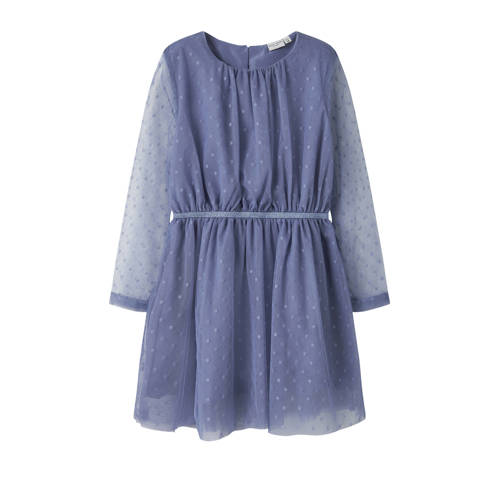 NAME IT KIDS korte jurk blauw Meisjes Polyester Ronde hals Effen - maat 134 afbeelding