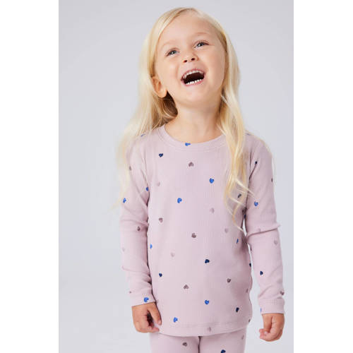 NAME IT MINI longsleeve lila Paars Meisjes Stretchkatoen Ronde hals Hartjes - maat 110 afbeelding