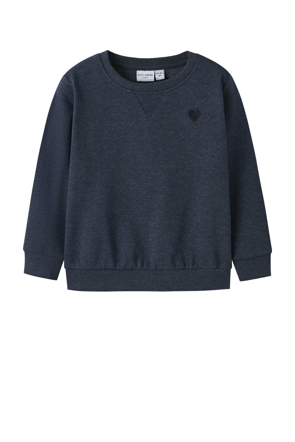 Donkerblauwe meisjes NAME IT MINI sweater van katoen met effen, lange mouwen, ronde hals en geribde boorden