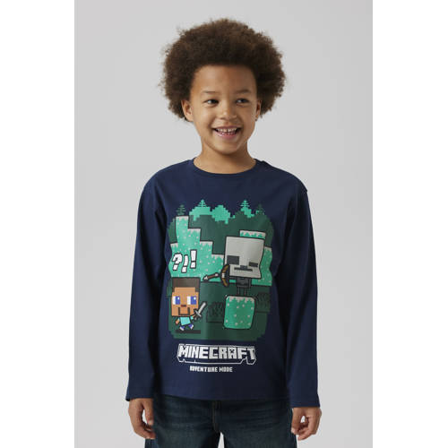 NAME IT KIDS Minecraft longsleeve donkerblauw Jongens Katoen Ronde hals - maat 158/164 afbeelding