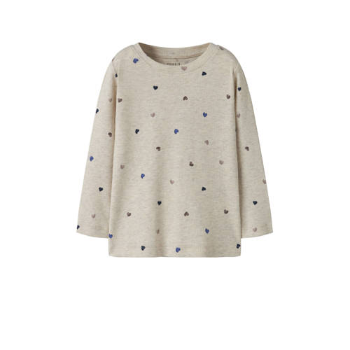 NAME IT MINI longsleeve ecru Meisjes Stretchkatoen Ronde hals Hartjes - maat 122/128 afbeelding