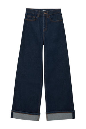 high waist wide leg jeans dark blue denim