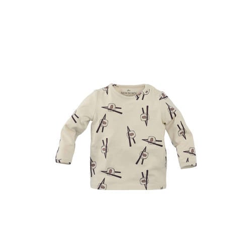 Z8 newborn longsleeve Quirijn ecru/bruin Jongens Katoen Ronde hals All over print