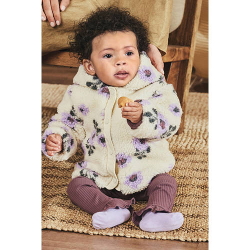 Z8 newborn teddy winterjas Nayla offwhite/paars Ecru Bloemen