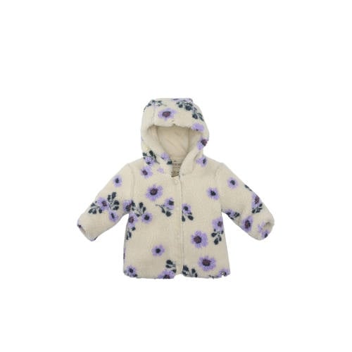 Z8 newborn teddy winterjas Nayla offwhite/paars Ecru Bloemen