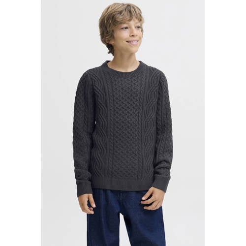 JACK & JONES JUNIOR gebreide trui donkerblauw met kabels Jongens Acryl Ronde hals