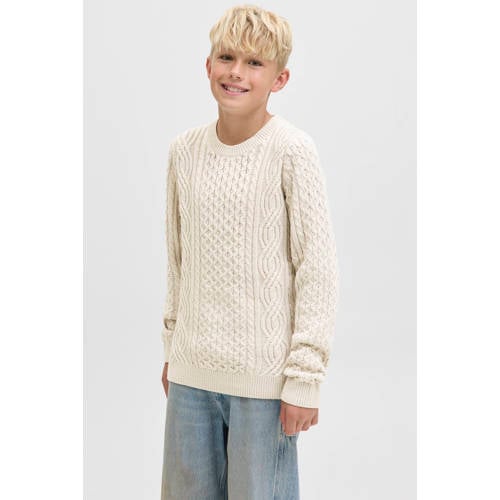 JACK & JONES JUNIOR gebreide trui ecru met kabels Jongens Acryl Ronde hals