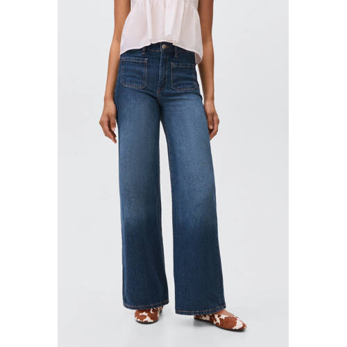 MANGO TEEN low waist wide leg jeans medium blue denim Blauw Effen - maat 176(XL) afbeelding