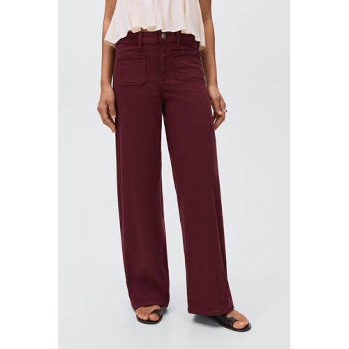 MANGO TEEN low waist wide leg jeans donkerrood Meisjes Stretchkatoen Effen - maat 168(M) afbeelding