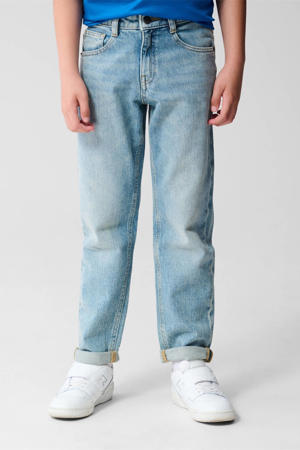 tapered boyfriend jeans medium blue denim bleached