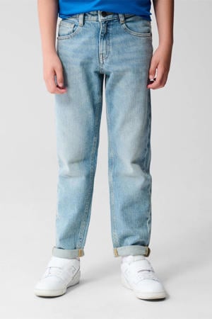 tapered boyfriend jeans medium blue denim bleached
