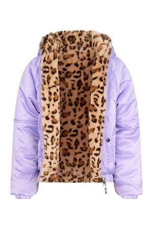 reversible imitatiebont winterjas lila/bruin