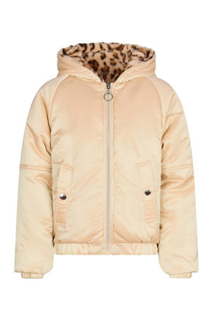 reversible imitatiebont winterjas lichtgoud/bruin