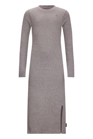 maxi jurk rib gebreid grijs