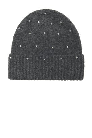 muts met parels donkergrijs melange