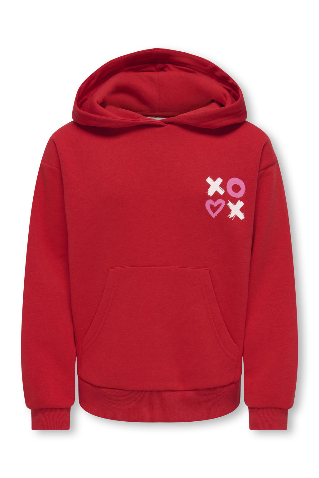 Rode meisjes KIDS ONLY GIRL hoodie van sweat materiaal met backprint, lange mouwen en capuchon