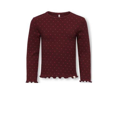 KIDS ONLY MINI longsleeve met hartjes donkerrood Meisjes Stretchkatoen Ronde hals - maat 98 afbeelding