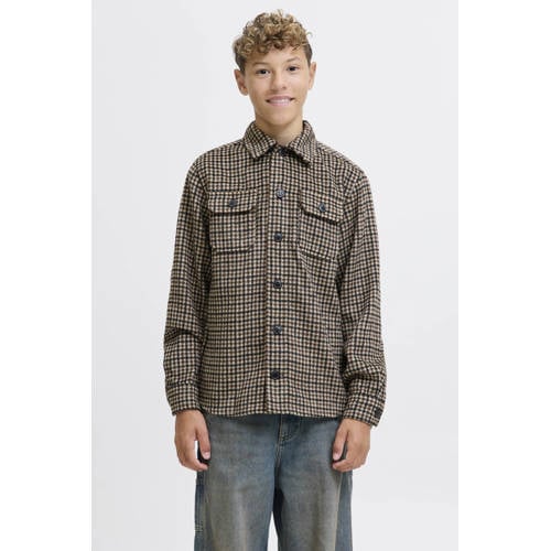 JACK & JONES JUNIOR overshirt bruin Overhemd Jongens Polyester Klassieke kraag